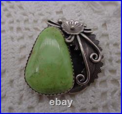 PETERSON JOHNSON Sterling Silver & Gaspeite NAVAJO BROOCH / PENDANT