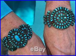 Pair! Old! Teardrop Zuni / Navajo Turquoise & Sterling Silver Cuff Bracelets