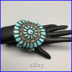 Pair of Vintage Turquoise & Sterling Cluster Bracelets Matching Set