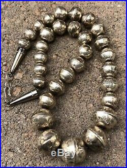Pawn Native American Sterling Silver Graduated Pearl Disk Bench Bead Necklace