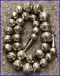 Pawn Native American Sterling Silver Graduated Pearl Disk Bench Bead Necklace