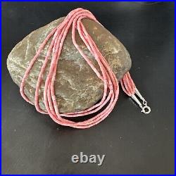 Pink Conch Tube Heishi Bead 5 Strand Navajo Sterling Silver Necklace 19 16545