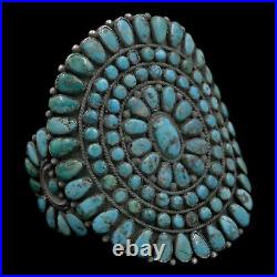 Pre-1940's Navajo Old Pawn Sterling Silver MORENCI Turquoise Cluster Bracelet