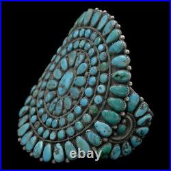 Pre-1940's Navajo Old Pawn Sterling Silver MORENCI Turquoise Cluster Bracelet