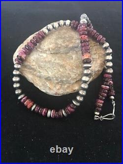 Purple Spiny Oyster Navajo Sterling Silver Necklace 20 10272