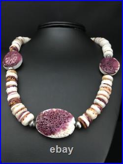 Purple Spiny Oyster Navajo Sterling Silver Necklace 21 04915