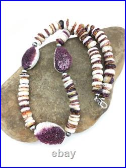 Purple Spiny Oyster Navajo Sterling Silver Necklace 21 04915