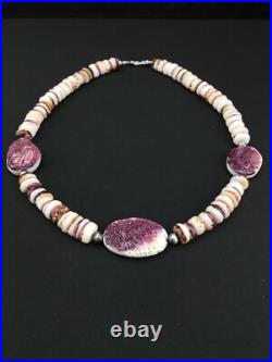 Purple Spiny Oyster Navajo Sterling Silver Necklace 21 04915