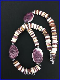 Purple Spiny Oyster Navajo Sterling Silver Necklace 21 04915