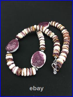Purple Spiny Oyster Navajo Sterling Silver Necklace 21 04915