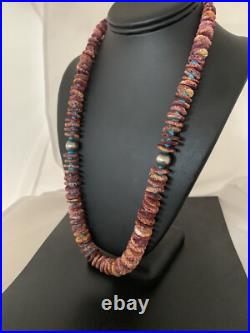 Purple Spiny Oyster & Turquoise Navajo Sterling Silver Necklace 00119 Purple Spiny Oyster & Turquoise Navajo Sterling Silver Necklace 00119