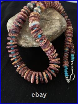 Purple Spiny Oyster & Turquoise Navajo Sterling Silver Necklace 00119 Purple Spiny Oyster & Turquoise Navajo Sterling Silver Necklace 00119