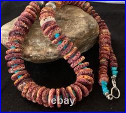 Purple Spiny Oyster & Turquoise Navajo Sterling Silver Necklace 00119 Purple Spiny Oyster & Turquoise Navajo Sterling Silver Necklace 00119