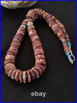Purple Spiny Oyster & Turquoise Navajo Sterling Silver Necklace 00119 Purple Spiny Oyster & Turquoise Navajo Sterling Silver Necklace 00119