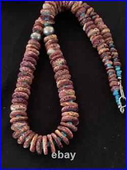 Purple Spiny Oyster & Turquoise Navajo Sterling Silver Necklace 00119 Purple Spiny Oyster & Turquoise Navajo Sterling Silver Necklace 00119