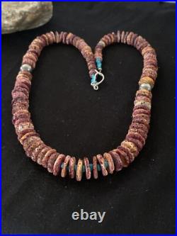 Purple Spiny Oyster & Turquoise Navajo Sterling Silver Necklace 00119 Purple Spiny Oyster & Turquoise Navajo Sterling Silver Necklace 00119