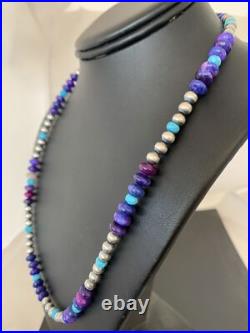 Purple Stone & Turquoise Navajo Pearls Sterling Silver Necklace 20 1370 Purple Stone & Turquoise Navajo Pearls Sterling Silver Necklace 20 1370
