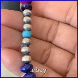 Purple Stone & Turquoise Navajo Pearls Sterling Silver Necklace 20 1370
