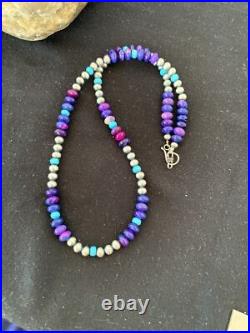Purple Stone & Turquoise Navajo Pearls Sterling Silver Necklace 20 1370