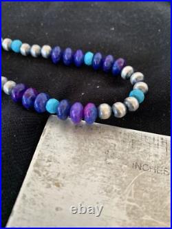 Purple Stone & Turquoise Navajo Pearls Sterling Silver Necklace 20 1370