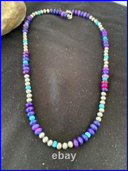 Purple Stone & Turquoise Navajo Pearls Sterling Silver Necklace 20 1370 Purple Stone & Turquoise Navajo Pearls Sterling Silver Necklace 20 1370