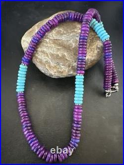 Purple Sugilite Blue Turquoise Bead Navajo Sterling Silver Necklace 22 17915