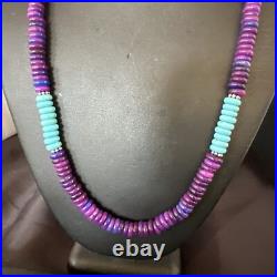 Purple Sugilite Blue Turquoise Bead Navajo Sterling Silver Necklace 22 17915