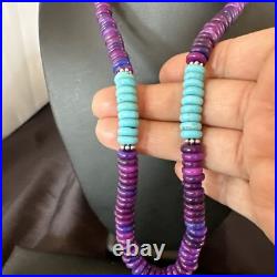 Purple Sugilite Blue Turquoise Bead Navajo Sterling Silver Necklace 22 17915