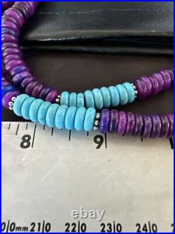 Purple Sugilite Blue Turquoise Bead Navajo Sterling Silver Necklace 22 17915