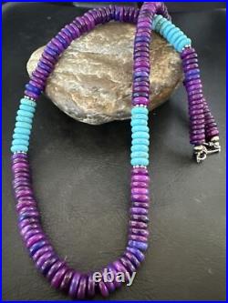 Purple Sugilite Blue Turquoise Bead Navajo Sterling Silver Necklace 22 17915
