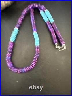 Purple Sugilite Blue Turquoise Bead Navajo Sterling Silver Necklace 22 17915