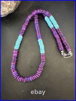 Purple Sugilite Blue Turquoise Bead Navajo Sterling Silver Necklace 22 17915