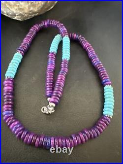 Purple Sugilite Blue Turquoise Bead Navajo Sterling Silver Necklace 22 17915