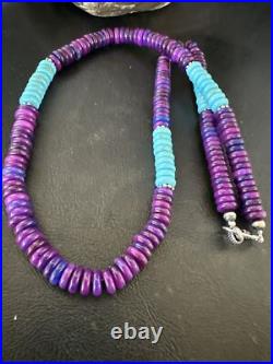 Purple Sugilite Blue Turquoise Bead Navajo Sterling Silver Necklace 22 17915