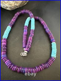 Purple Sugilite Blue Turquoise Bead Navajo Sterling Silver Necklace 22 17915