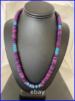 Purple Sugilite & Turquoise Bead Navajo Pearls Sterling Silver Necklace 01170