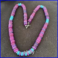Purple Sugilite & Turquoise Bead Navajo Pearls Sterling Silver Necklace 01170