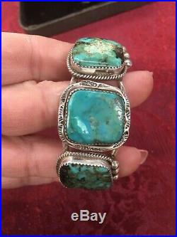 Quality Vintage Navajo Large Turquoise Sterling Silver Native American Bracelet