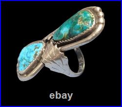 RARE VINTAGE NAVAJO DOUBLE blue & green TURQUOISE STERLING SILVER RING OLD PAWN