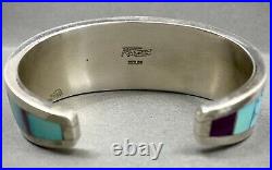 RARE Vintage Navajo Sterling Silver Turquoise Multi Stone Inlay Cuff Bracelet