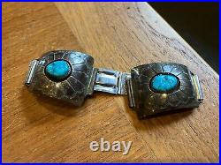 RARE! Vintage SIGNED NAVAJO Lester Ortiz 925 Sterling Silver Turquoise Bracelet