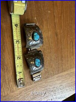 RARE! Vintage SIGNED NAVAJO Lester Ortiz 925 Sterling Silver Turquoise Bracelet