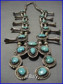 Rare Vintage Navajo Turquoise Sterling Silver Squash Blossom Necklace Old