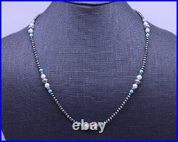 Real Blue Kingman Arizona Turquoise Freshwater Pearls & Sterling Silver Necklace