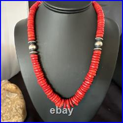 Red Bamboo Coral Navajo Sterling Silver Bead Necklace 19 19227