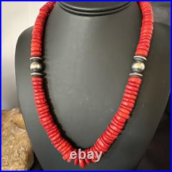 Red Bamboo Coral Navajo Sterling Silver Bead Necklace 19 19227