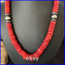 Red Bamboo Coral Navajo Sterling Silver Bead Necklace 19 19227