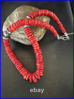Red Bamboo Coral Navajo Sterling Silver Bead Necklace 19 19227