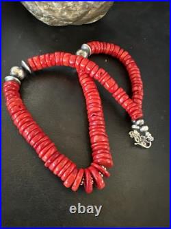 Red Bamboo Coral Navajo Sterling Silver Bead Necklace 19 19227