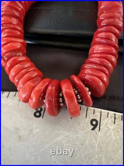 Red Bamboo Coral Navajo Sterling Silver Bead Necklace 19 19227
